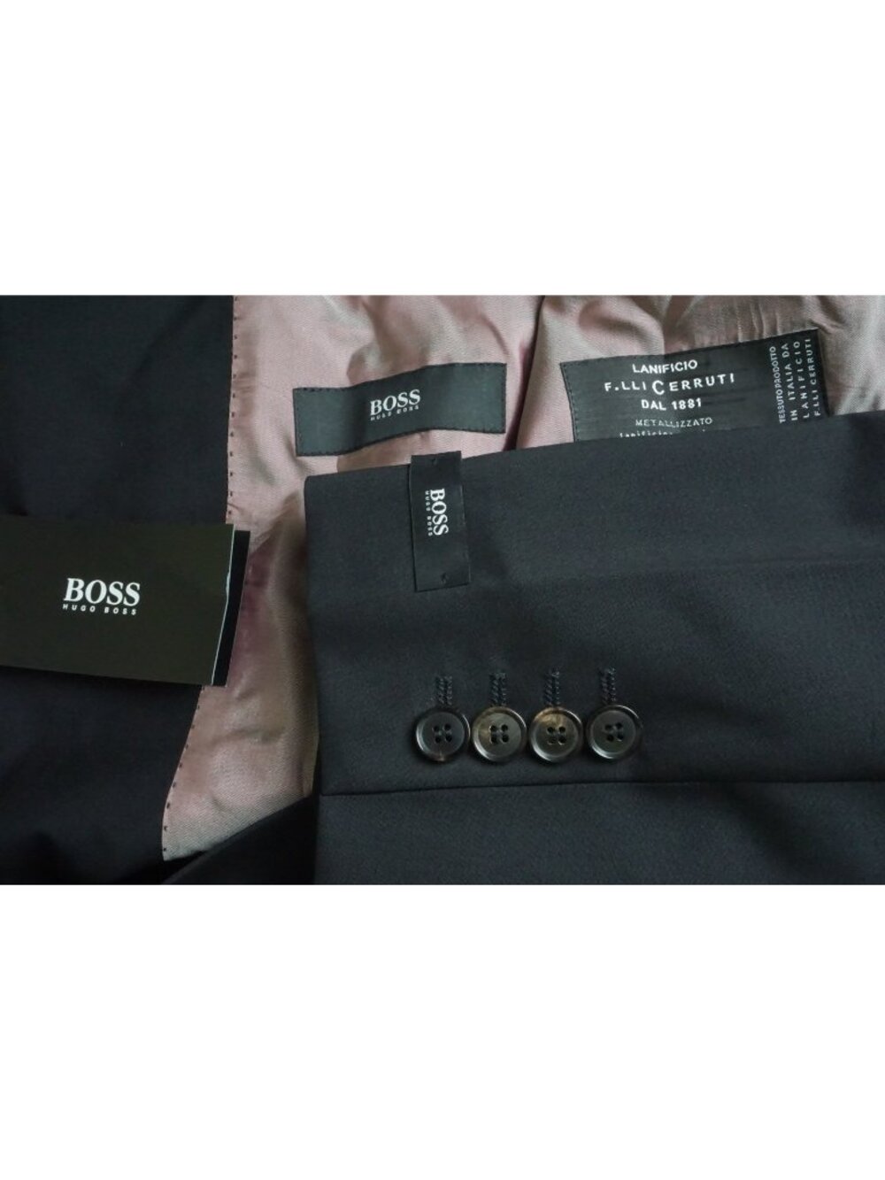 Hugo Boss Rossellini/Movie Black 100% Wool 2 Pc Suit Jacket Pants Sz 46R NEW
